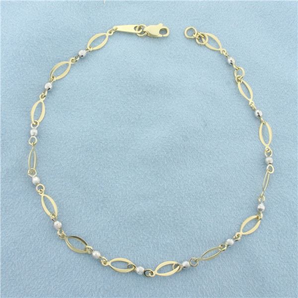 Ball Bead Link Anklet in 14k Yellow and White Gold
