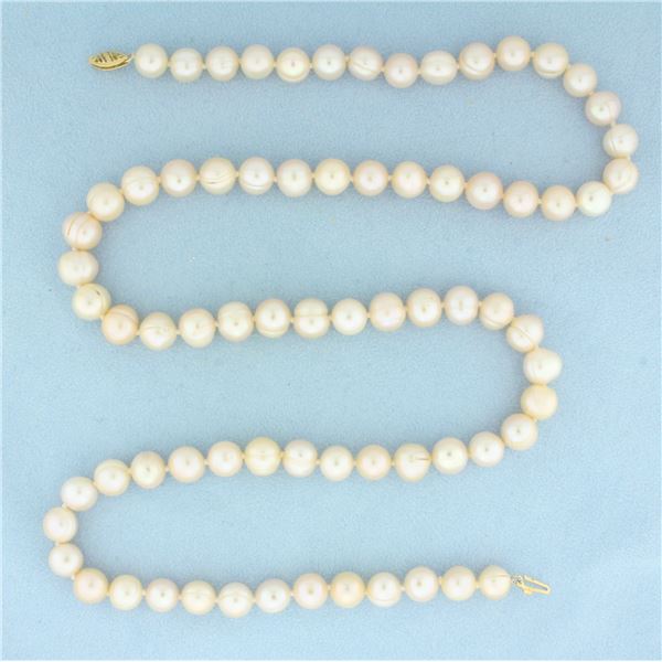 Cultured Akoya Pearl Baroque Pink Tone Strand Necklace in 14k Yellow Gold