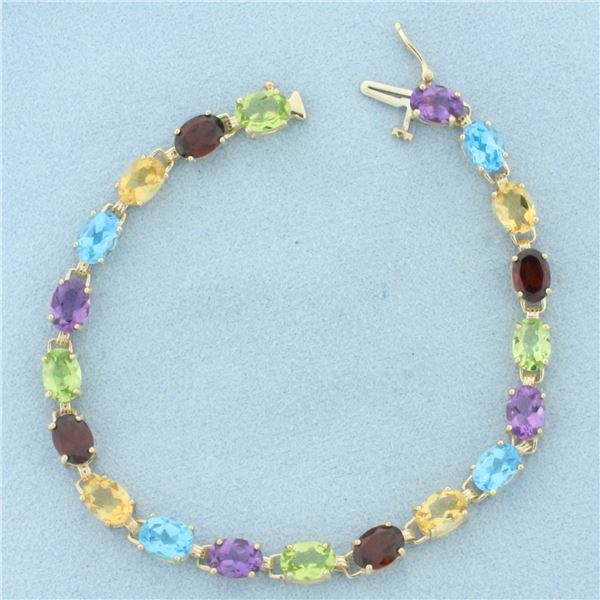 Rainbow Gemstone Tennis Bracelet in 10K Yellow Gold