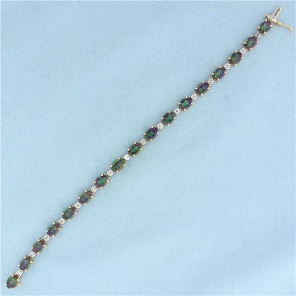 Mystic Topaz and Diamond Tennis Bracelet in 14k Yellow Gold