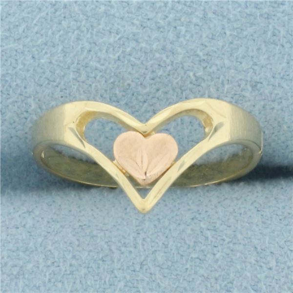 Diamond Cut Heart Ring in 14k Yellow and Rose Gold