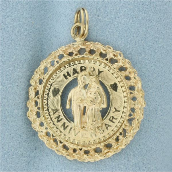 Happy Anniversary Charm or Pendant in 14k Yellow Gold
