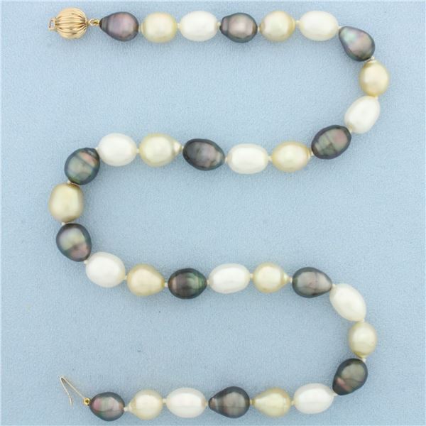 Tahitian and South Sea Baroque Cultured Pearl Strand Necklace in 14k Yellow Gold