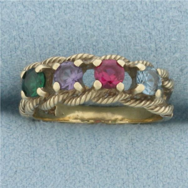 Rainbow Topaz Rope Design Ring in 10k Yellow Gold