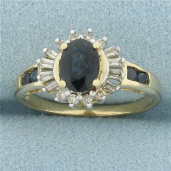 Sapphire and Diamond Halo Ring in 10k Yellow Gold