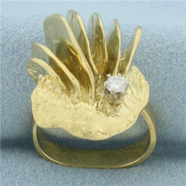 Modern Abstract Designer 3D Diamond Ring in 18k Yellow Gold