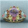 Image 1 : Rainbow Gemstone Ring in 10k Yellow Gold