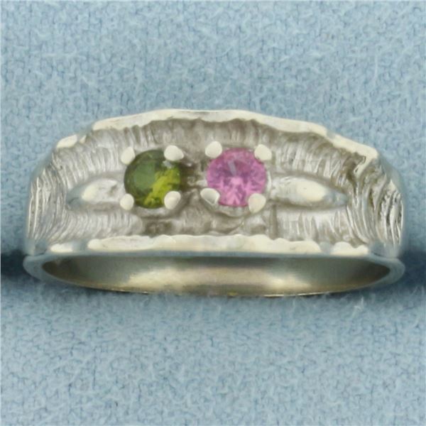 Pink Topaz and Peridot Ring in 14k White Gold