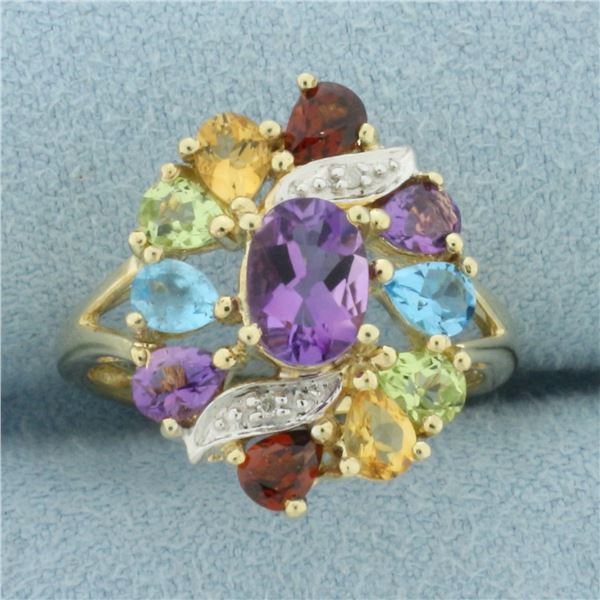 Rainbow Gemstone and Diamond Ring in 10K Yellow Gold