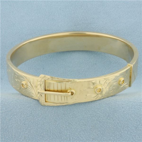 Belt Design Bangle Bracelet in 14k Yellow Gold