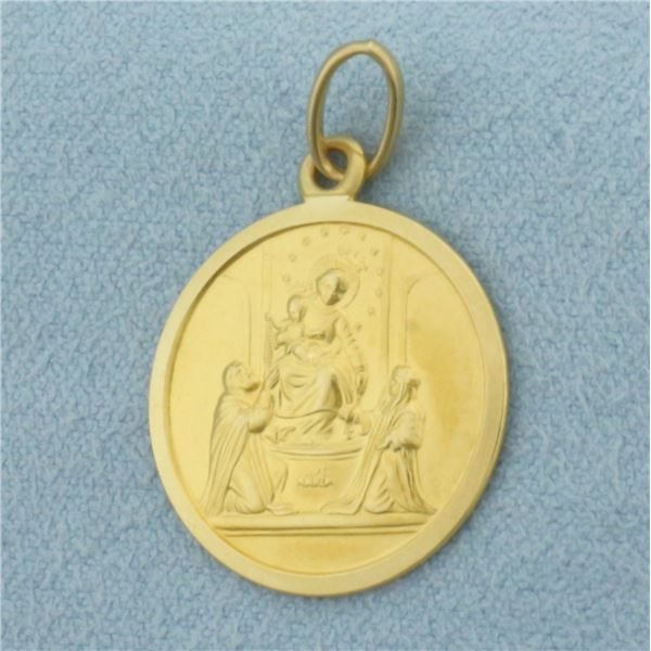 Ave Maria Virgin Mary and Jesus Christ Pendant or Charm in 18k Yellow Gold