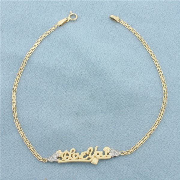 Diamond I Love You Anklet in 14k Yellow Gold