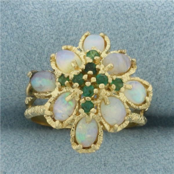 Vintage Opal and Emerald Ring in 14K Yellow Gold