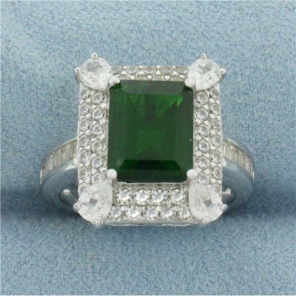 Russian Chrome Diopside and White Zircon Ring in Sterling Silver