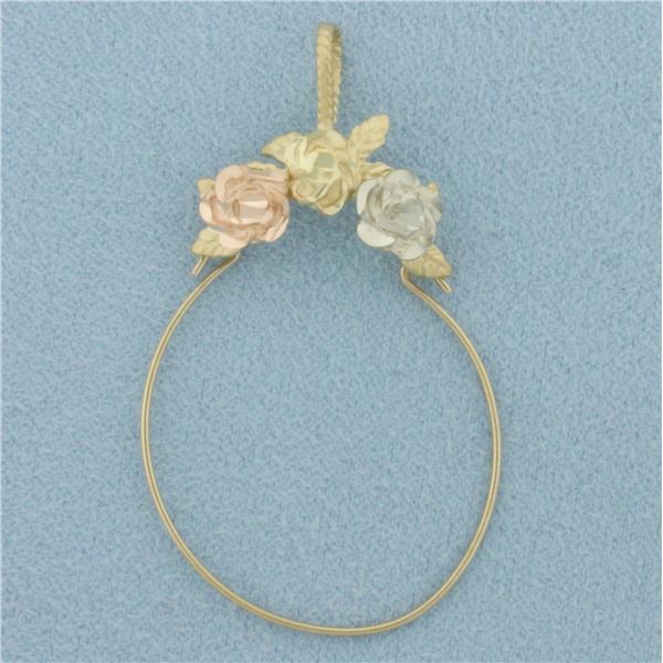 Flower Design Charm Holder Pendant in 14k Yellow, White, and Rose Gold