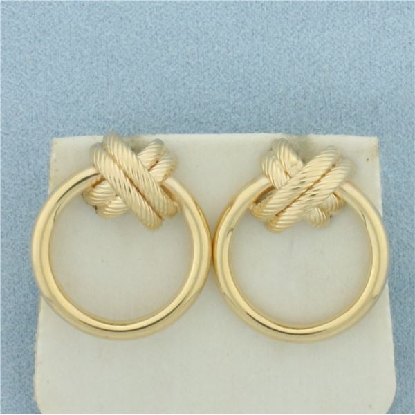 Rope Knot Door Knocker Hoop Earrings in 14k Yellow Gold