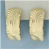 Image 1 : Designer Water Ripple Design J-Hoop Earrings in 14k Yellow Gold