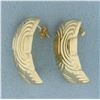 Image 2 : Designer Water Ripple Design J-Hoop Earrings in 14k Yellow Gold