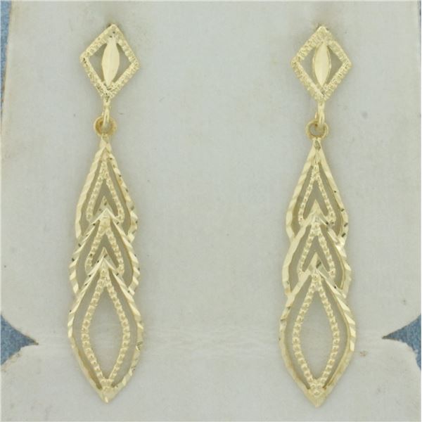 Diamond Cut Dangle Earrings in 14k Yellow Gold