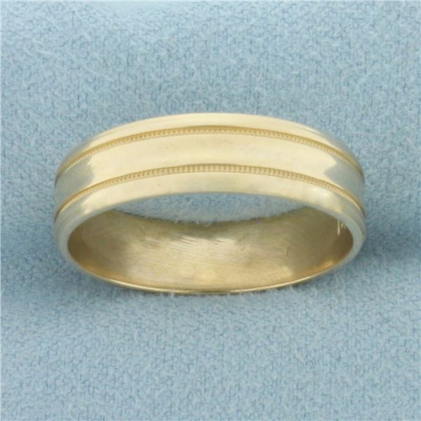 Mens Milgrain Beaded Ege Wedding Band Ring in 14k Yellow Gold