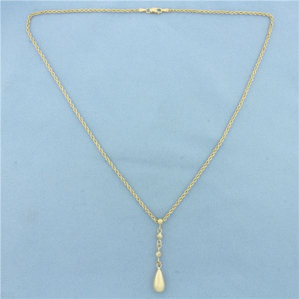 Teardrop Drop Dangle Rope Necklace in 14k Yellow Gold