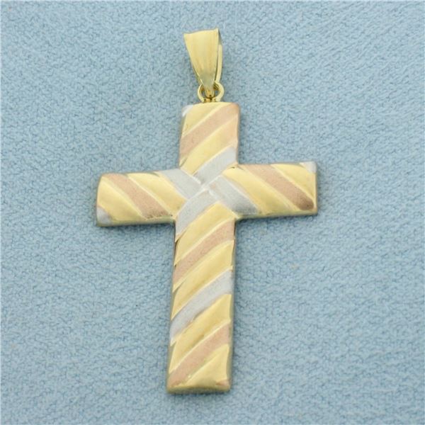Tri-Color Cross Pendant in 10k Yellow, White, and Rose Gold