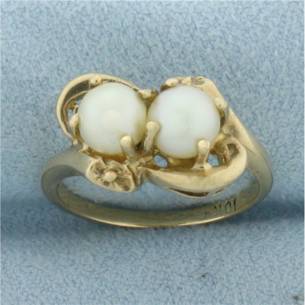 Cultured Akoya Pearl Toi et Moi Ring in 10k Yellow Gold