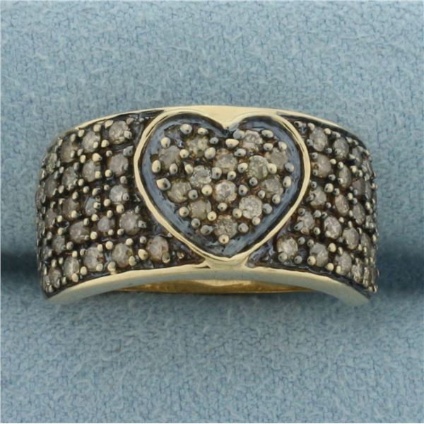 Cognac Diamond Pave Heart Ring in 10k Yellow Gold