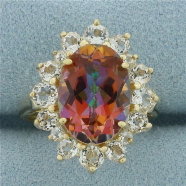 Sunrise Mystic Topaz and White Sapphire Halo Ring in 10k Yellow Gold