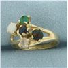 Image 2 : Multi Gemstone Abstract Ring in 14k Yellow Gold