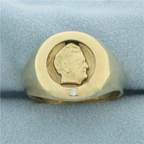 Mens Vintage John Deere Diamond Corporate Ring in 10k Yellow Gold