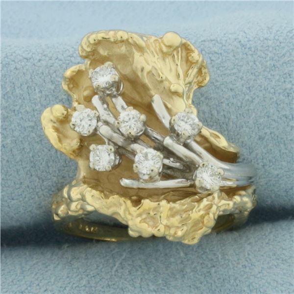 Diamond Splash Wave Design Ring in 14k Yellow Gold