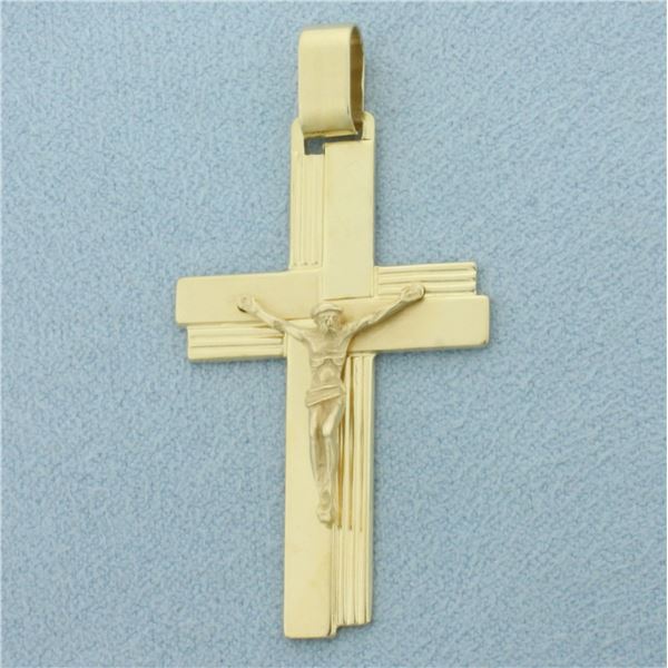 Modern Italian Crucifix Cross Pendant in 14k Yellow Gold