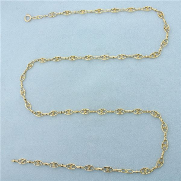 24 Inch Butterfly Filigree Link Chain Necklace in 14k Yellow Gold