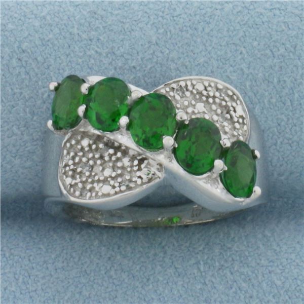 Green Garnet and Diamond Ring in 10k White Gold