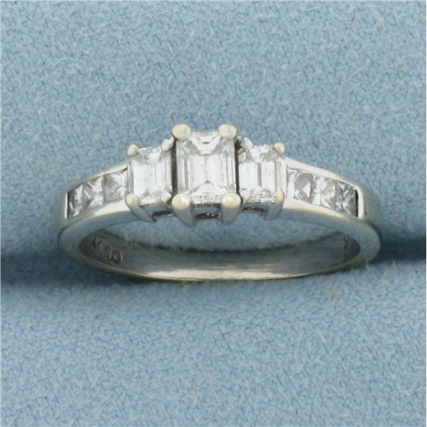 Emerald Diamond Engagement Wedding Ring in 14k White Gold