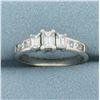 Image 1 : Emerald Diamond Engagement Wedding Ring in 14k White Gold
