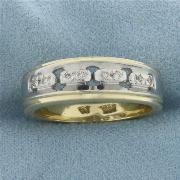 Mens Diamond Two Tone Wedding Band Ring in 14k Yellow and White Gold
