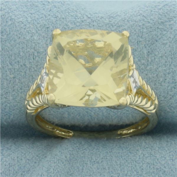 Yellow Tourmaline and Diamond Statement Ring in 14k Yellow Gold