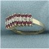 Image 2 : Ruby and Diamond Cathedral Ring in 10k Yellow Gold