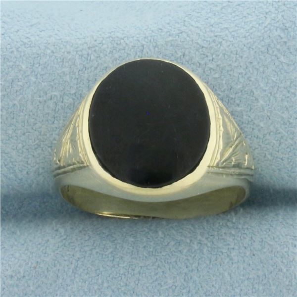 Mens Antique Onyx Ring in 14K Yellow Gold
