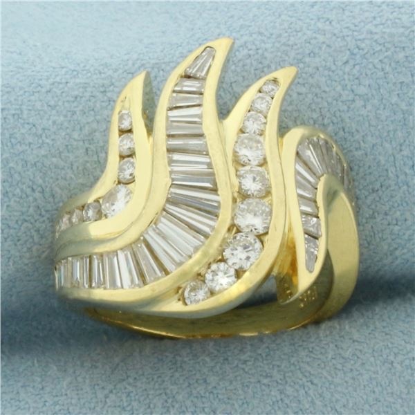 Baguette and Round Diamond Cocktail Ring in 18K Yellow Gold