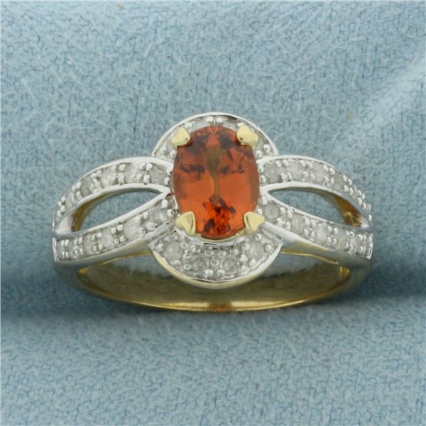 Spessartite Garnet and Diamond Ring in 10K Yellow Gold.