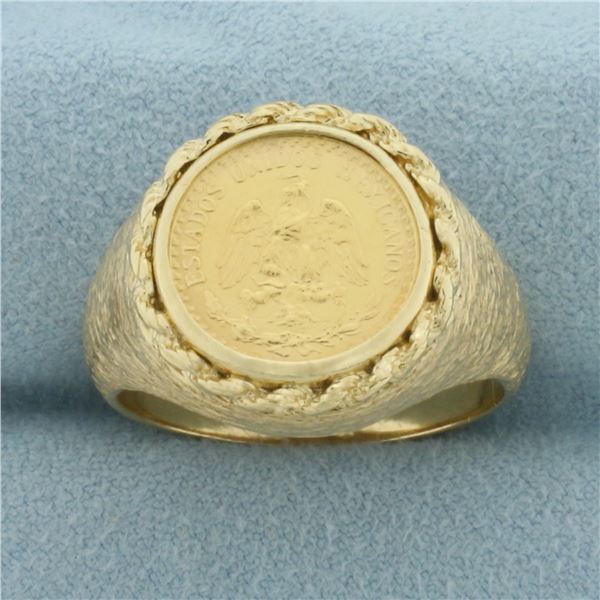 Mexican Dos Pesos Gold Coin Ring in 14k Yellow Gold