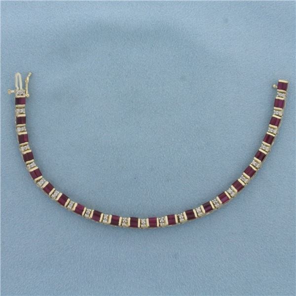 Ruby and Diamond Tennis Bracelet in 14k Yellow Gold