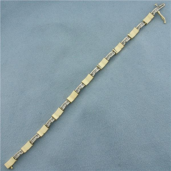 Two Tone Princess Diamond Bracelet in 14k Yellow and White Gold
