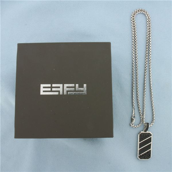 Effy Mens Black Spinel and Onyx Dog Tag Necklace in Sterling Silver