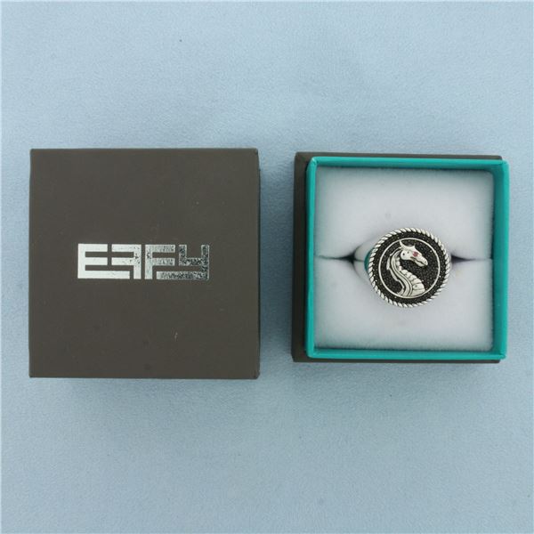 Effy Mens Ruby and Spinel Dragon Signet Ring in Sterling Silver