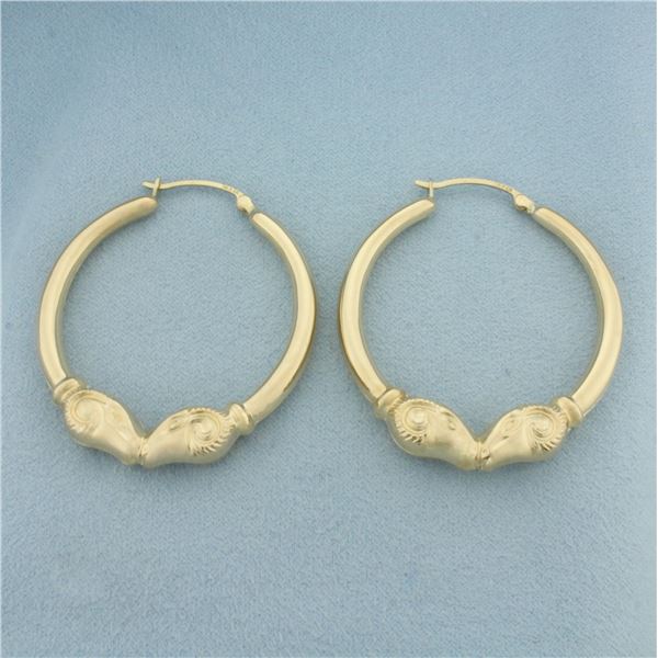Rams Head Hoop Earrings in 10k Yellow Gold