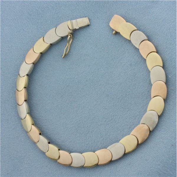 Tri-Color Oval Bracelet in 14k Yellow, White, and Rose Gold